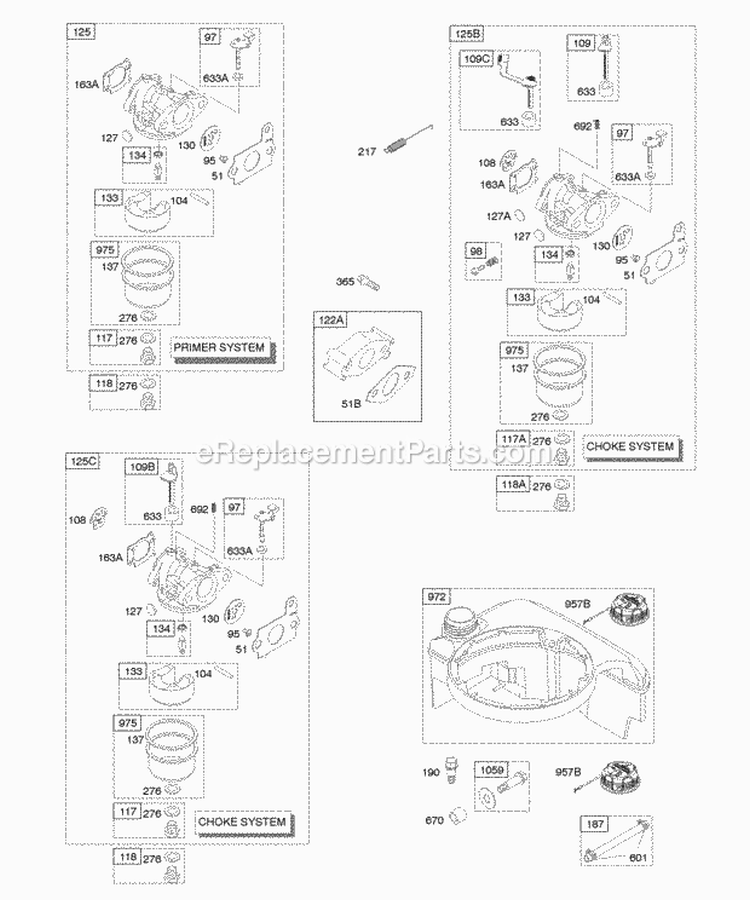 Carburetor Fuel Supply Diagram and Parts List for 12R512-0114-B1  Briggs and Stratton Engine